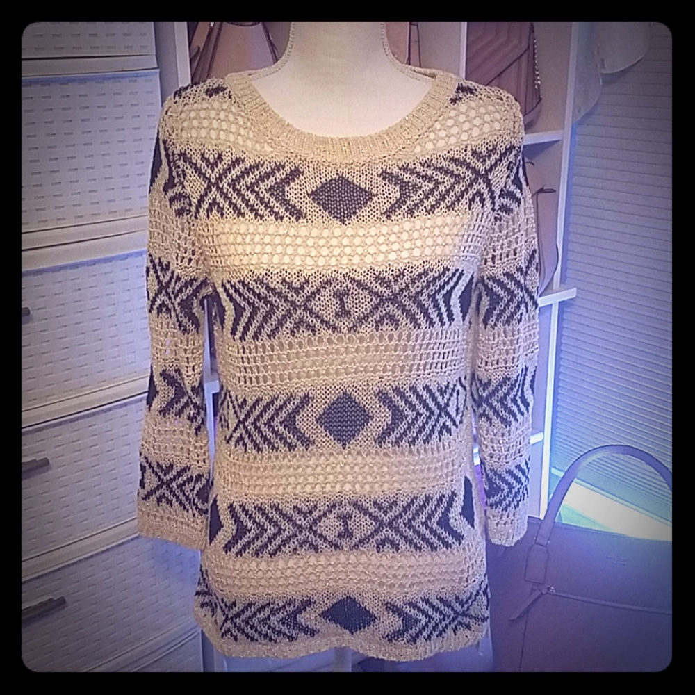 Ruby Rd black, cream, & gold sweater